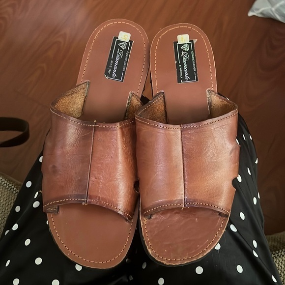 Diamante leather made in Italy slip on sandals Women’s size 8 Mens size 5 unisex - Picture 1 of 11